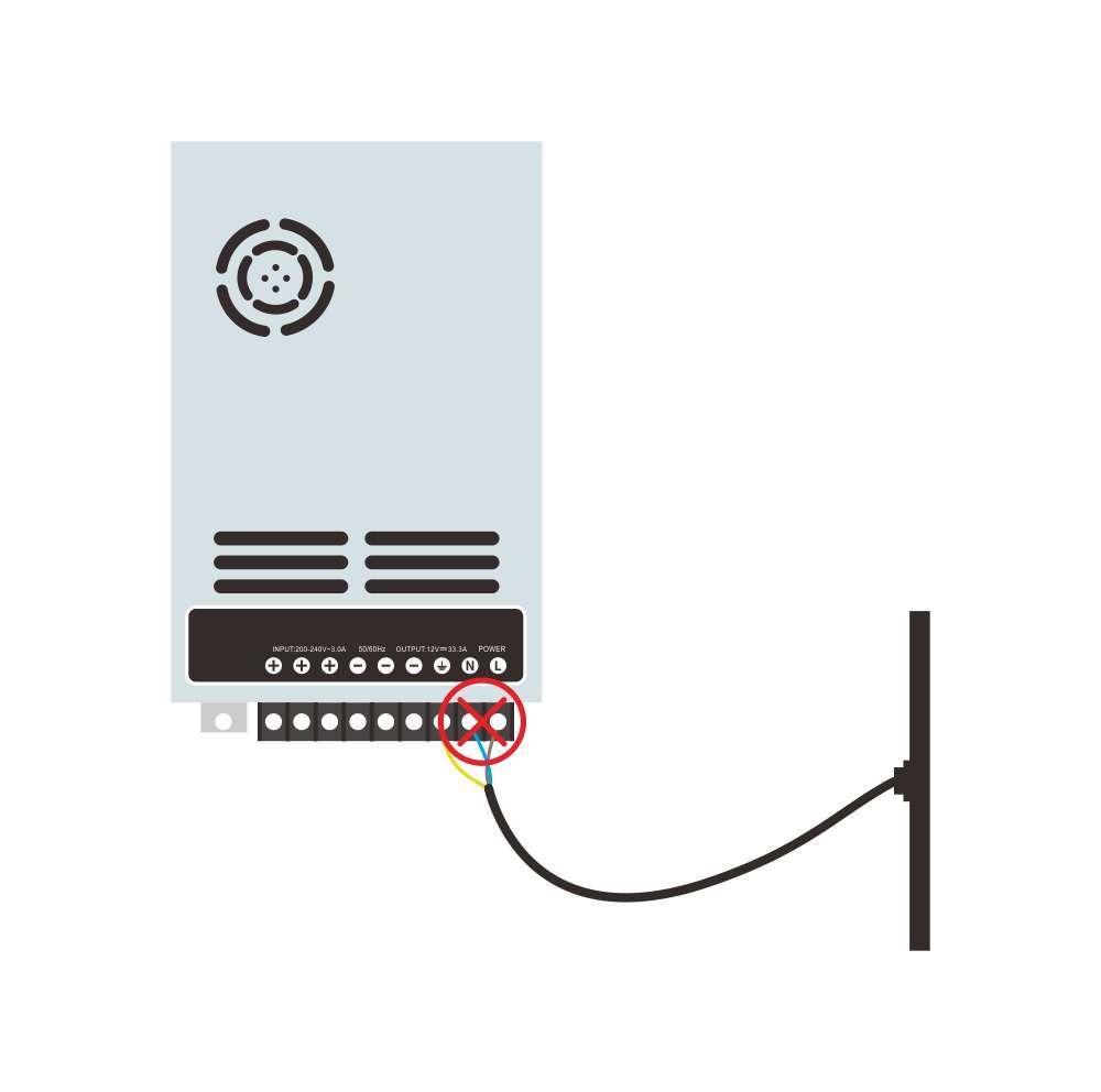 Incorrect wiring example: Power-supply inputs