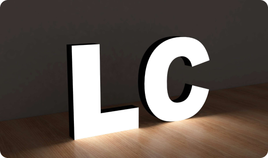rimless frontlit letter construction, illuminated